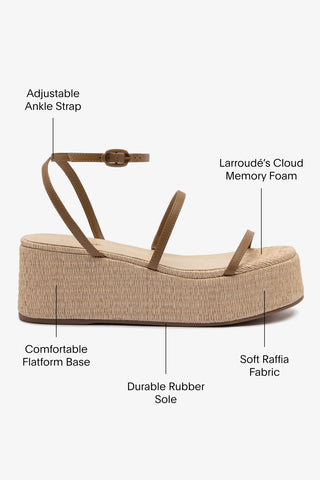 Gio Flatform Sandal In Natural Raffia and Hazelnut Trimming