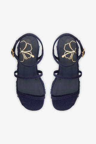 Gio Flatform In Navy Raffia and Hibiscus Embroidery