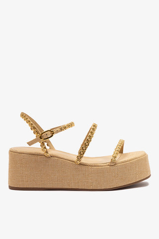 Gio Milanina Flatform Sandal In Beige Raffia