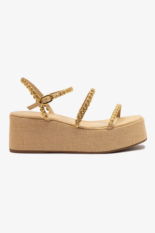 Gio Milanina Flatform Sandal In Beige Raffia