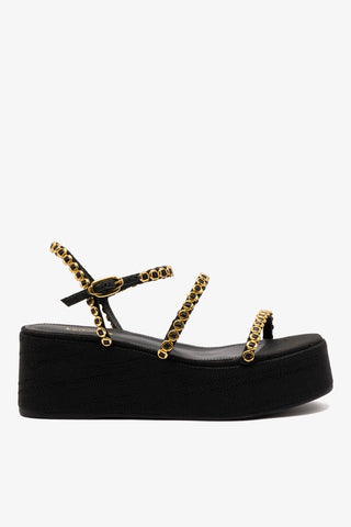 Gio Milanina Flatform Sandal In Black Raffia