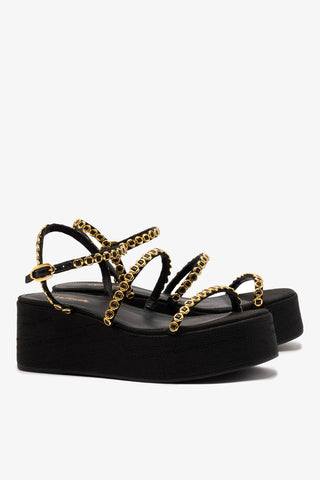 Gio Milanina Flatform Sandal In Black Raffia Sandal Larroudé