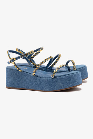 Gio Milanina Flatform Sandal In Blue Stoned Raffia