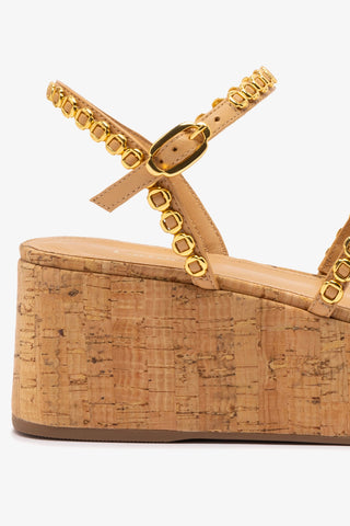 Gio Milanina Flatform In Tan Leather and Natural Cork