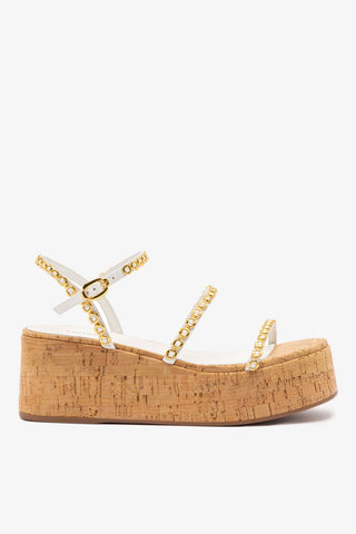 Gio Milanina Flatform In White Patent Leather and Natural Cork