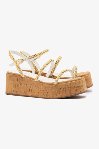 Gio Milanina Flatform In White Patent Leather and Natural Cork
