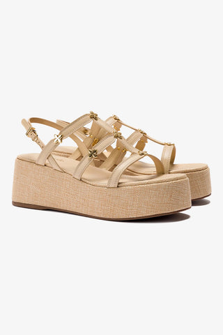 Harmony Flatform Sandal In Beige Raffia