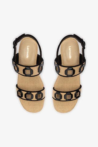 Milan Espadrille In Beige Raffia and Black Trimming