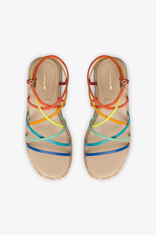 Naomi Flatform Sandal In Multicolor Leather and Raffia