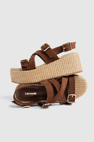 Patti Flatform Burnt Umber Suede Sandal Larroudé