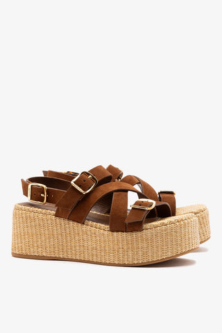 Patti Flatform Burnt Umber Suede Sandal Larroudé