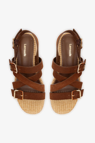 Patti Flatform Burnt Umber Suede Sandal Larroudé