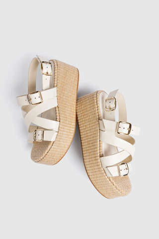 Patti Flatform Ivory Leather Sandal Larroudé