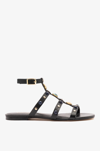 Amalfi Flat Sandal Black Leather Flat - Sandal Larroudé