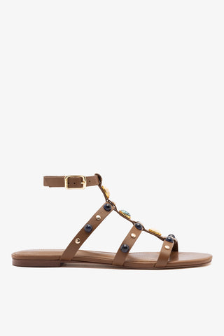 Amalfi Flat Sandal Caramel Leather Flat - Sandal Larroudé