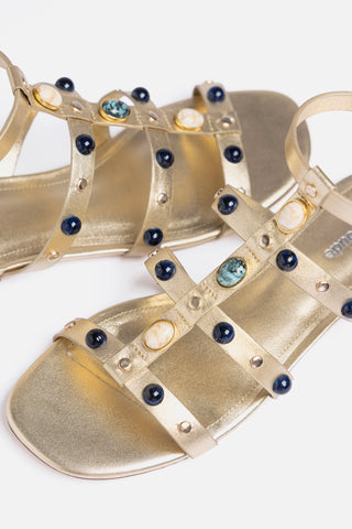 Amalfi Flat Sandal Platina Leather Flat - Sandal Larroudé