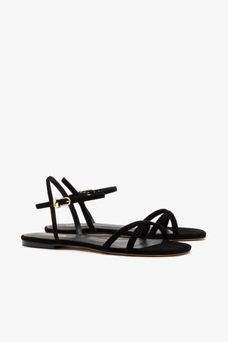 Annie Sandal Ankle Tie In Black Leather