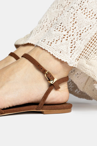 Annie Ankle Strap Sandal In Burnt Umber Leather