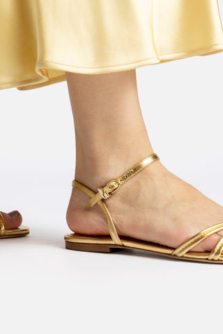 Annie Sandal Ankle Tie In Gold Metallic Leather
