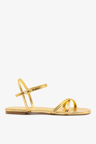 Annie Sandal Ankle Tie In Gold Metallic Leather