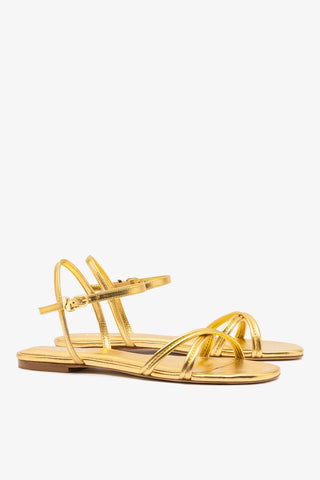Annie Sandal Ankle Tie In Gold Metallic Leather