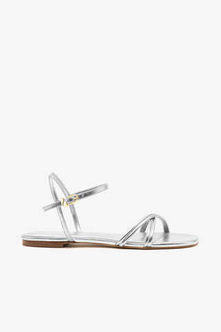 Annie Sandal Ankle Tie In Silver Metallic Leather