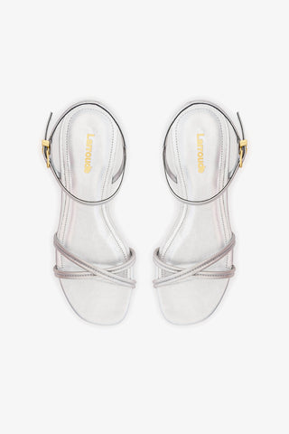 Annie Sandal Ankle Tie In Silver Metallic Leather