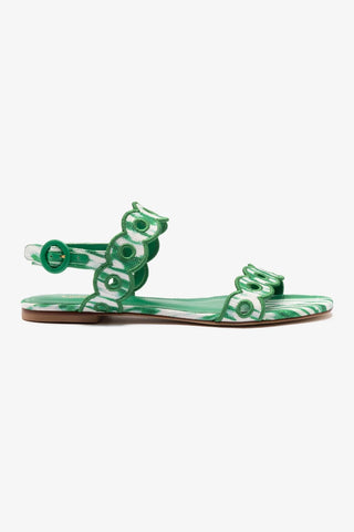 Florence Broderie Flat Sandal In Tie Dye Evergreen Raffia