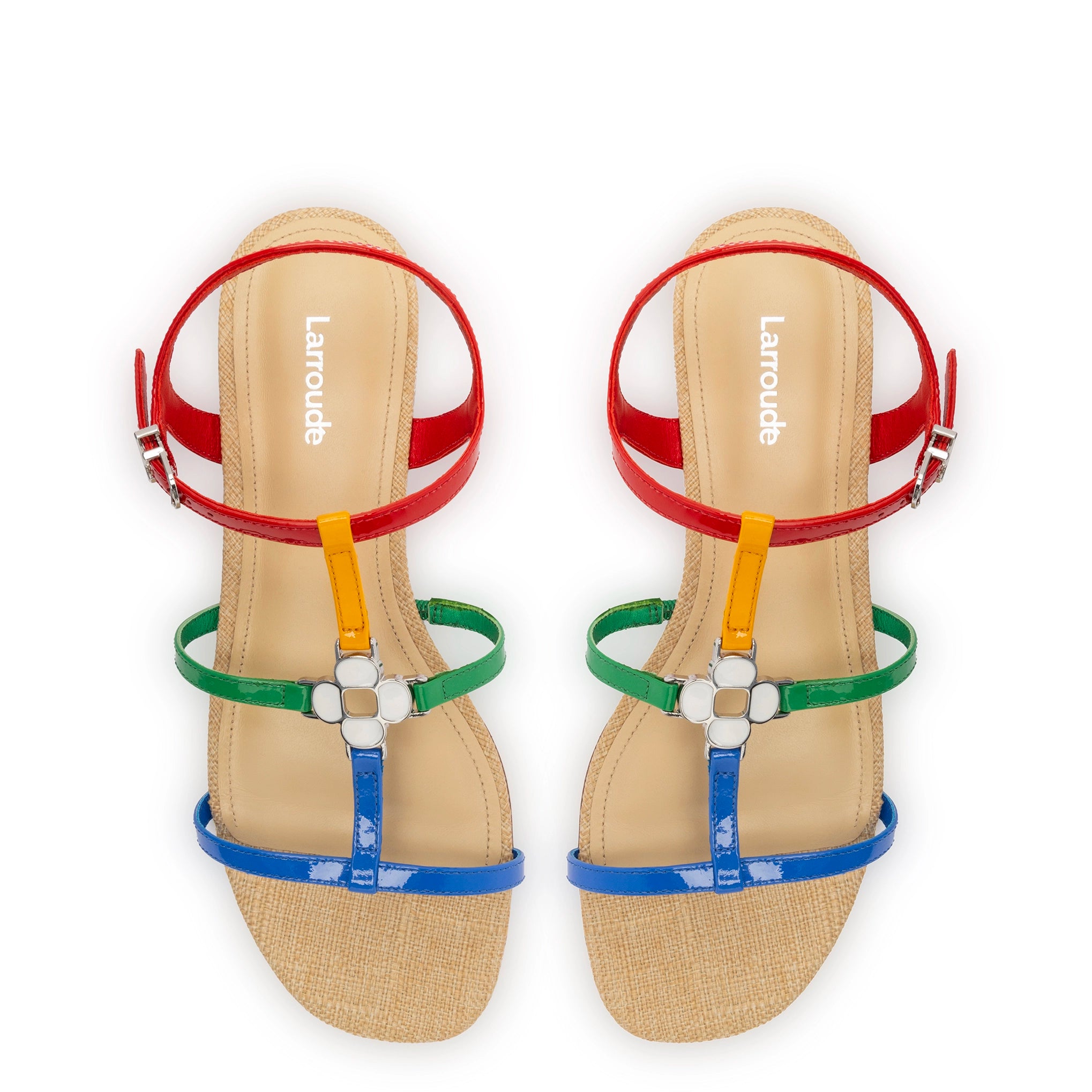 Hana Flat Sandal In Multicolor Patent Leather and Raffia