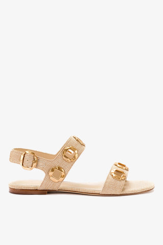 Milan Flat Sandal In Beige Raffia