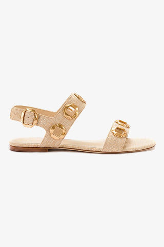 Milan Flat Sandal In Beige Raffia