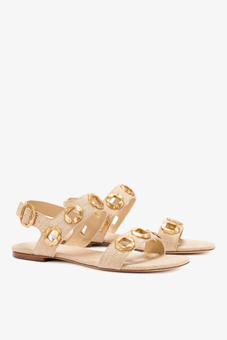 Milan Flat Sandal In Beige Raffia