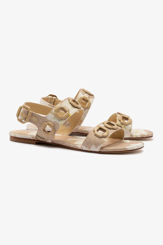 Milan Flat Sandal In Beige Printed Raffia