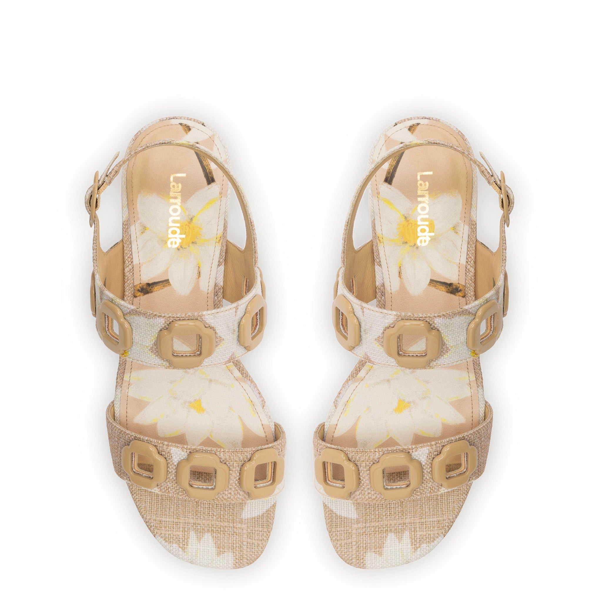 Milan Flat Sandal In Beige Printed Raffia