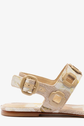 Milan Flat Sandal In Beige Printed Raffia