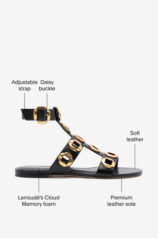 Milan Gladiator Flat In Black Leather Flat - Sandal Larroudé