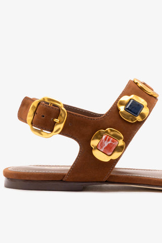 Milan Gioiello Flat In Burnt Umber Leather