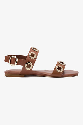 Milan Flat Sandal In Caramel Leather