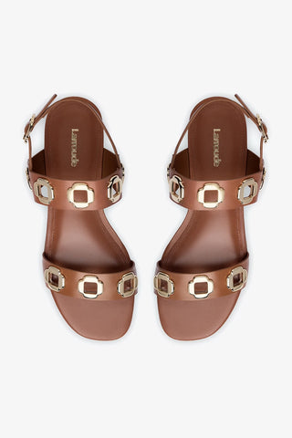 Milan Flat Sandal In Caramel Leather