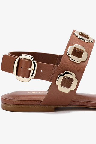 Milan Flat Sandal In Caramel Leather