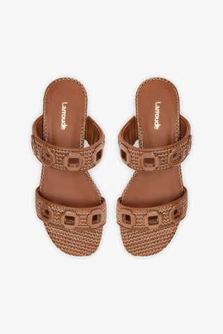 Milan Flat Mule In Caramel Wave Raffia