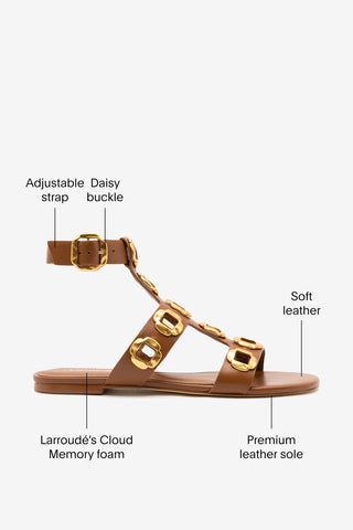 Milan Gladiator Flat In Caramel Leather Flat - Sandal Larroudé