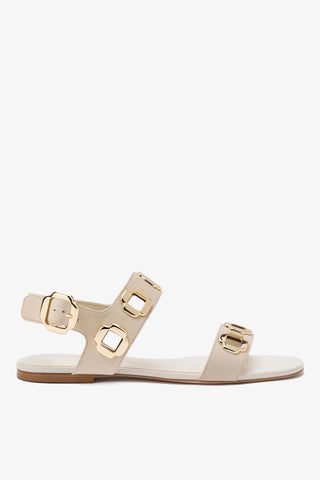 Milan Flat Sandal In Ivory Leather