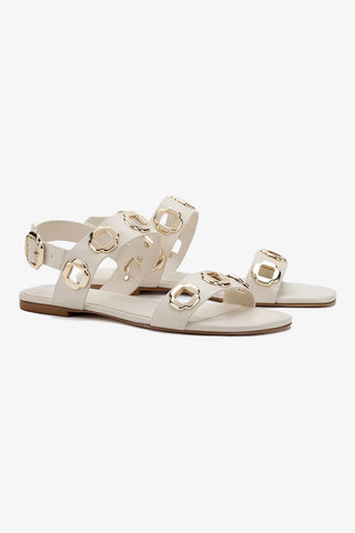 Milan Flat Sandal In Ivory Leather