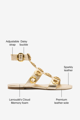 Milan Gladiator Flat In Platina Metallic Leather Flat - Sandal Larroudé
