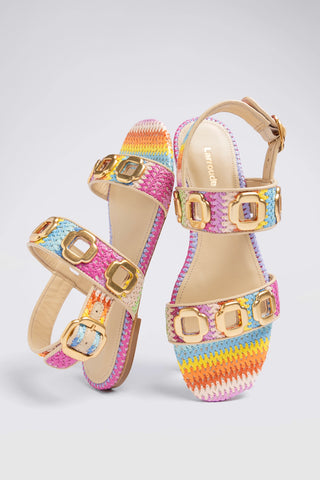 Milan Flat Sandal Rainbow Raffia Flat - Sandal Larroudé