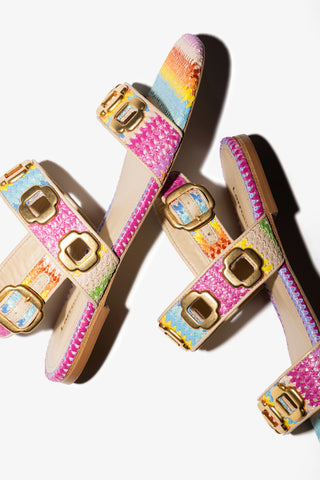 Milan Flat Sandal Rainbow Raffia Flat - Sandal Larroudé