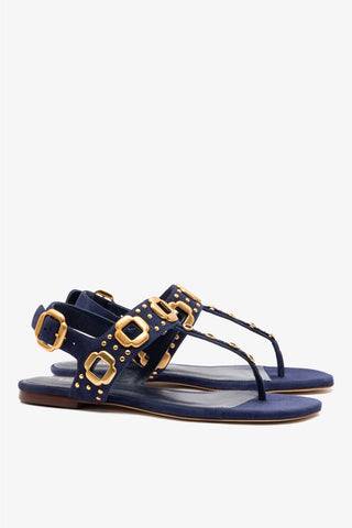 Milan Studs Thong Sandal In Navy Suede