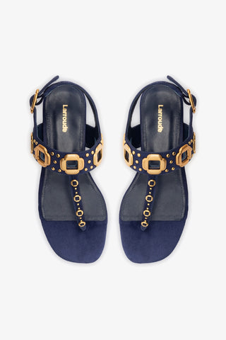 Milan Studs Thong Sandal In Navy Suede