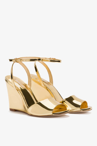 Yves Wedge In Gold Specchio Sandal Larroudé
